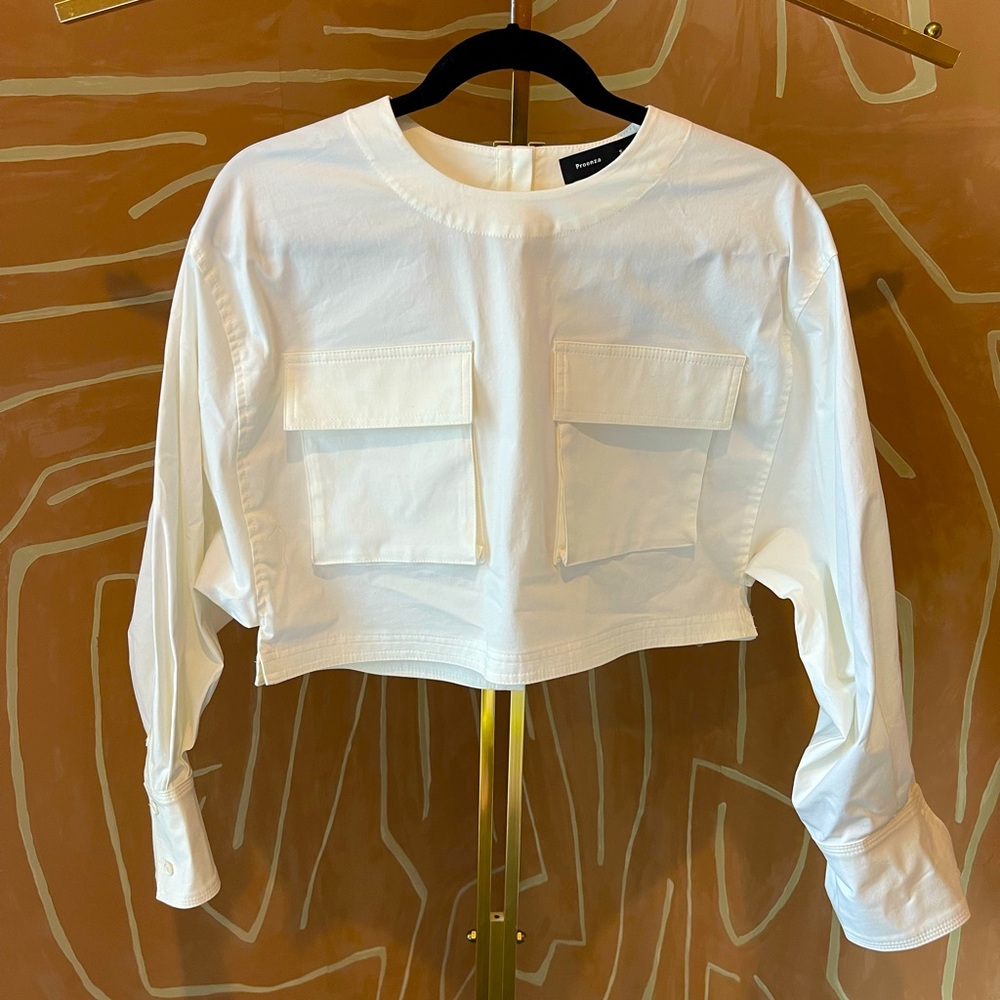 Proenza Schouler flap pocket long sleeve crop top